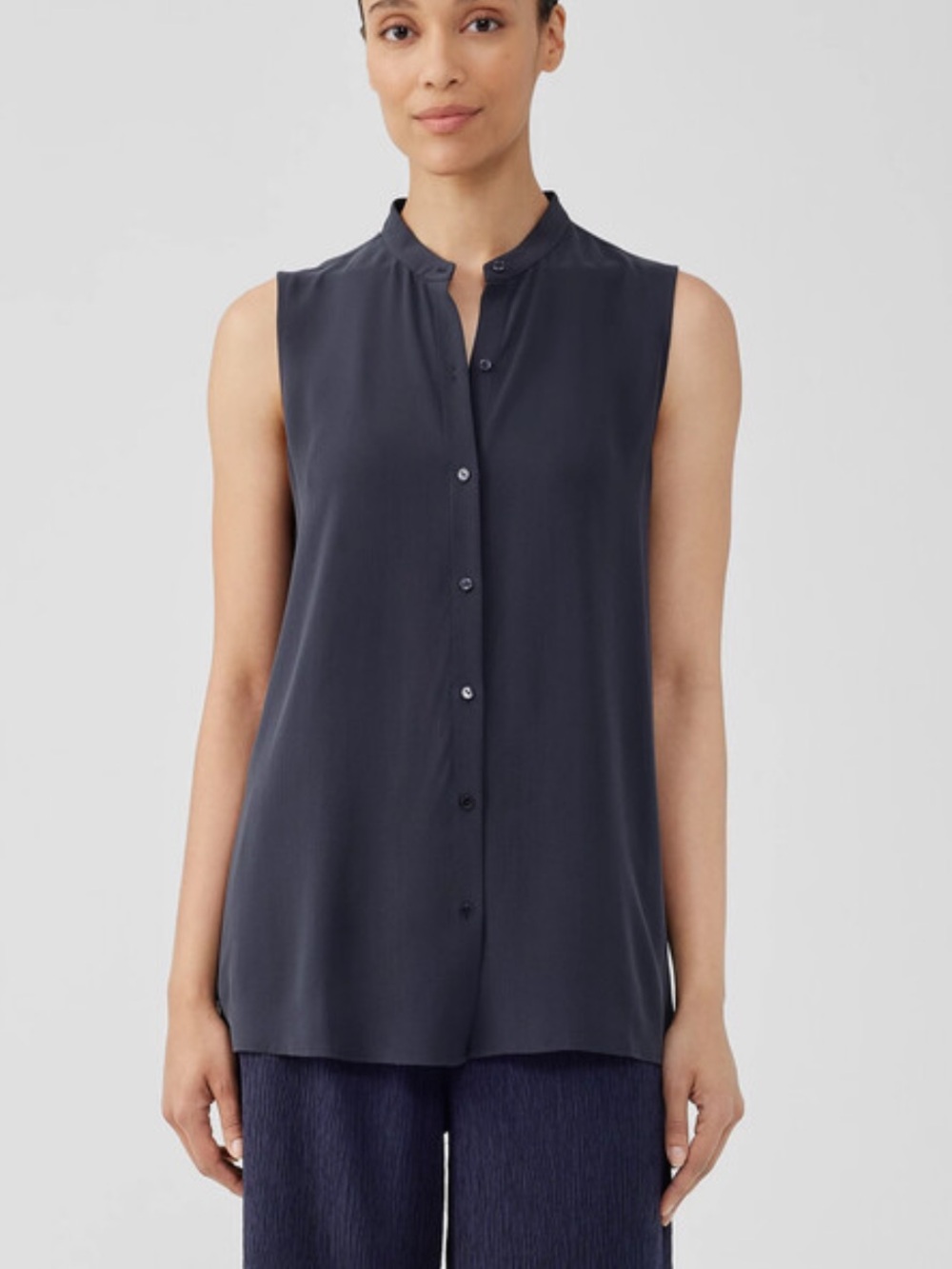 Eileen Fisher Silk Georgette Crepe Sleeveless Button Front Blouse